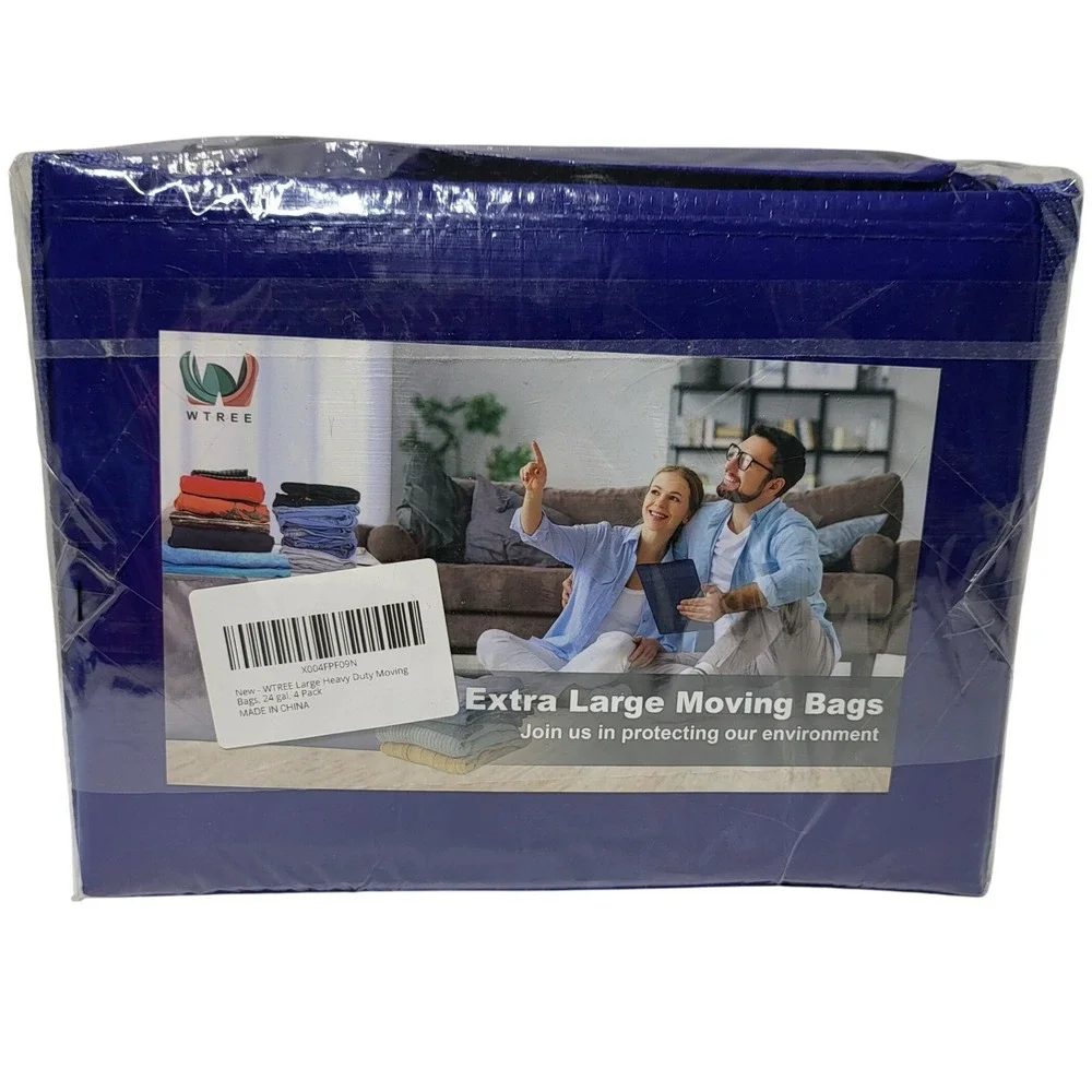 WTREE 4 Pack Extra Large Heavy Duty Moving Bags 24 Gal Blue Storage Totes Zipper